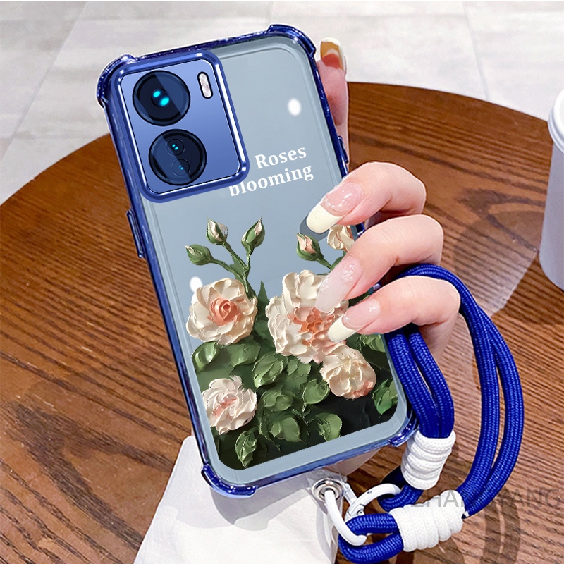 Ốp lưng cho vivo Y16 Ốp điện thoại mạ điện bốn góc chống rơi với thẩm mỹ đẹp mắt và vỏ mềm TPU thiết kế hoa trắng