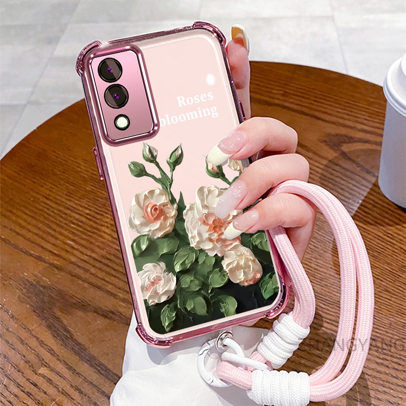 Ốp lưng cho vivo Y17S Ốp điện thoại mạ điện bốn góc chống rơi với tính thẩm mỹ đẹp mắt và vỏ mềm TPU thiết kế hoa trắng