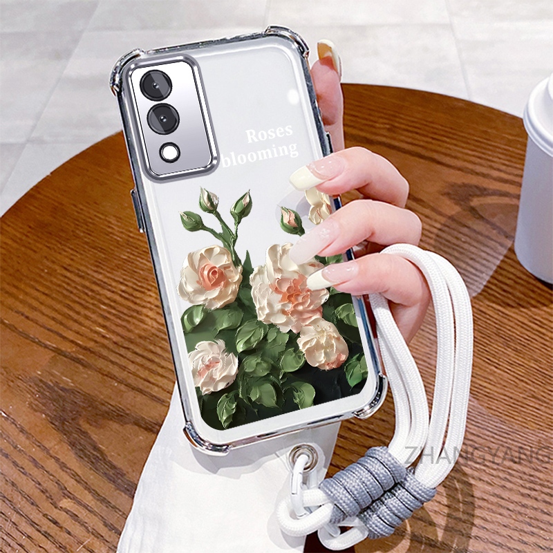 Ốp lưng cho vivo Y17S Ốp điện thoại mạ điện bốn góc chống rơi với tính thẩm mỹ đẹp mắt và vỏ mềm TPU thiết kế hoa trắng