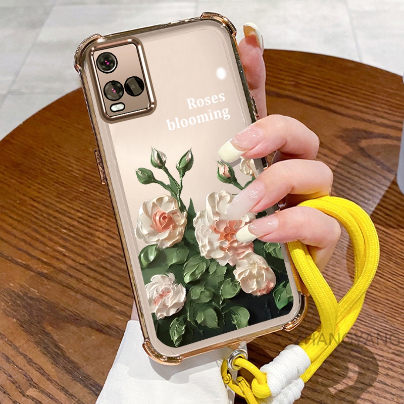 Ốp Lưng Cho VIVO Y21 Y21s Y21a Y21t Y33s 4G Ốp Điện Thoại Mạ Điện Bốn Góc Chống Rơi Với Thẩm Mỹ Đẹp Và Thiết Kế Hoa Trắng Vỏ Mềm TPU