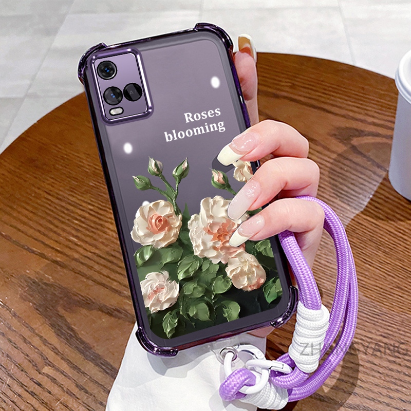 Ốp Lưng Cho VIVO Y21 Y21s Y21a Y21t Y33s 4G Ốp Điện Thoại Mạ Điện Bốn Góc Chống Rơi Với Thẩm Mỹ Đẹp Và Thiết Kế Hoa Trắng Vỏ Mềm TPU