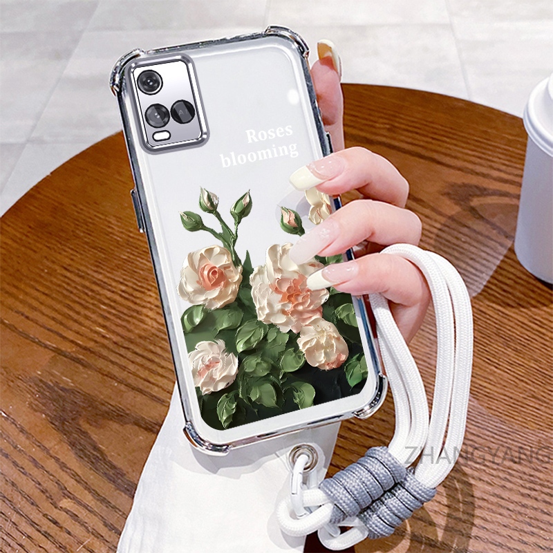 Ốp Lưng Cho VIVO Y21 Y21s Y21a Y21t Y33s 4G Ốp Điện Thoại Mạ Điện Bốn Góc Chống Rơi Với Thẩm Mỹ Đẹp Và Thiết Kế Hoa Trắng Vỏ Mềm TPU