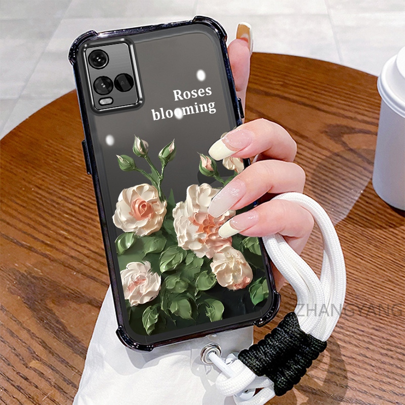 Ốp Lưng Cho VIVO Y21 Y21s Y21a Y21t Y33s 4G Ốp Điện Thoại Mạ Điện Bốn Góc Chống Rơi Với Thẩm Mỹ Đẹp Và Thiết Kế Hoa Trắng Vỏ Mềm TPU