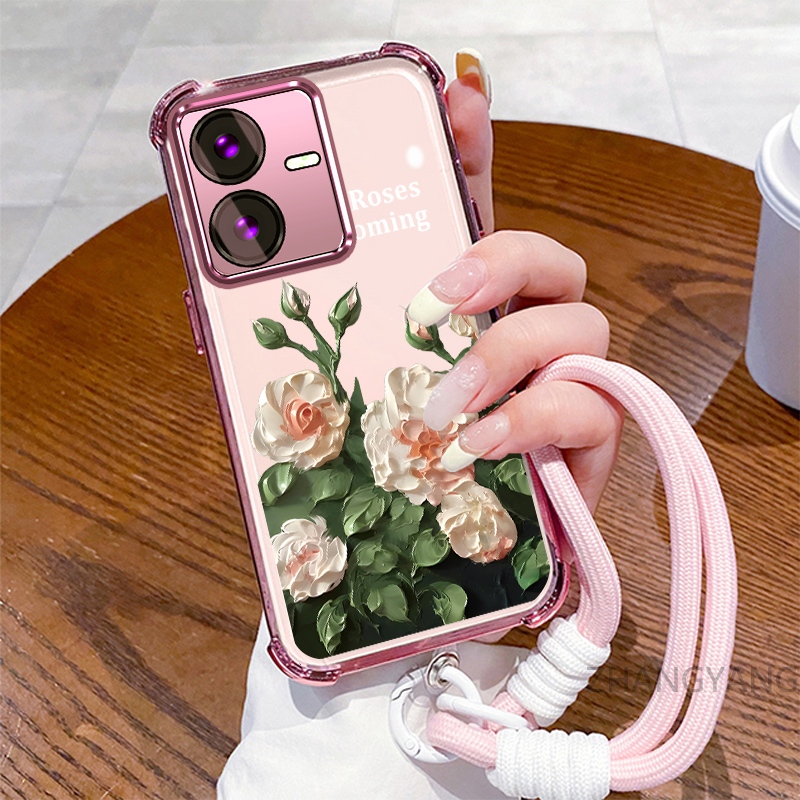 Ốp Lưng Cho vivo Y22S Y22 Ốp Điện Thoại Mạ Điện Bốn Góc Chống Rơi Với Thẩm Mỹ Đẹp Và Thiết Kế Hoa Trắng Vỏ Mềm TPU