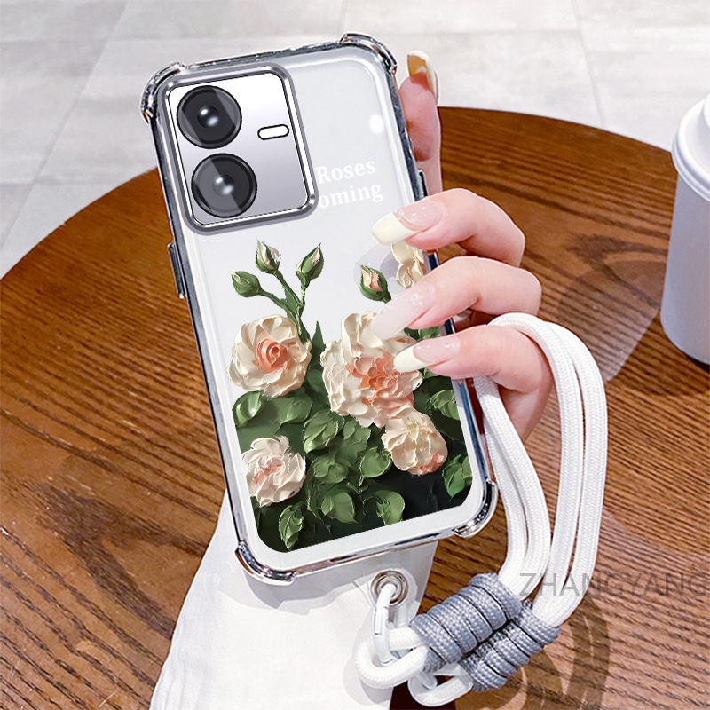 Ốp Lưng Cho vivo Y22S Y22 Ốp Điện Thoại Mạ Điện Bốn Góc Chống Rơi Với Thẩm Mỹ Đẹp Và Thiết Kế Hoa Trắng Vỏ Mềm TPU