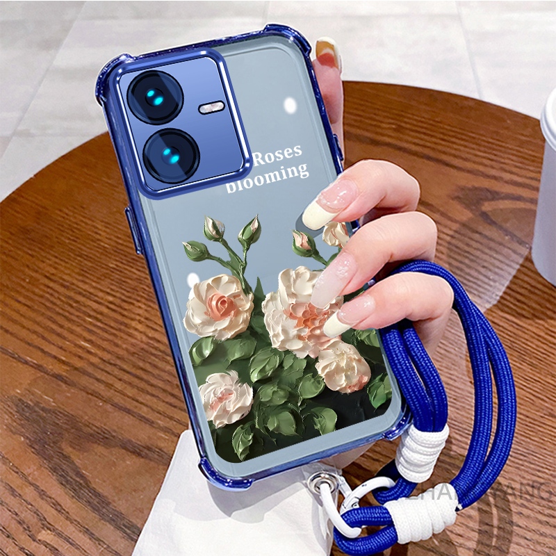 Ốp Lưng Cho vivo Y22S Y22 Ốp Điện Thoại Mạ Điện Bốn Góc Chống Rơi Với Thẩm Mỹ Đẹp Và Thiết Kế Hoa Trắng Vỏ Mềm TPU