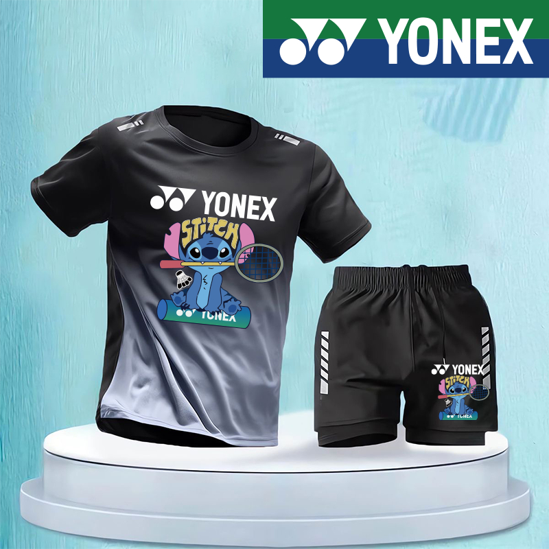 Bộ đồ thể thao Yonex 2024 Áo thun khô nhanh mới thể thao nam tay ngắn dáng rộng lụa băng mùa hè quần áo thể dục mỏng tập luyện quần áo chạy bộ áo mới + Quần short