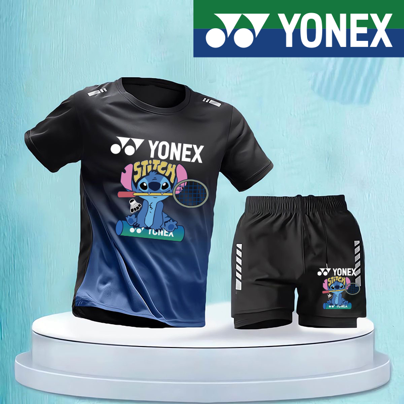 Bộ đồ thể thao Yonex 2024 Áo thun khô nhanh mới thể thao nam tay ngắn dáng rộng lụa băng mùa hè quần áo thể dục mỏng tập luyện quần áo chạy bộ áo mới + Quần short