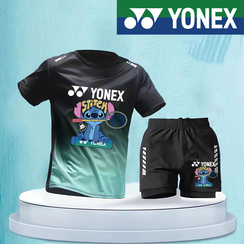 Bộ đồ thể thao Yonex 2024 Áo thun khô nhanh mới thể thao nam tay ngắn dáng rộng lụa băng mùa hè quần áo thể dục mỏng tập luyện quần áo chạy bộ áo mới + Quần short