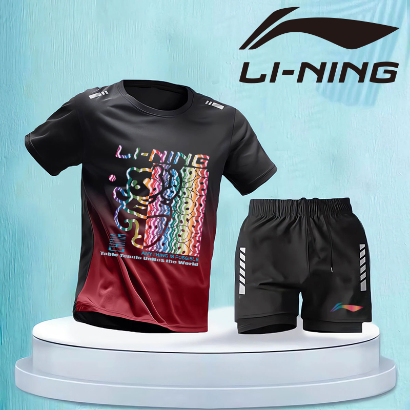 Bộ đồ thể thao Li Ning 2024 Áo thun thể thao mới nam băng lụa khô nhanh mùa hè phần mỏng chạy bộ quần áo cầu lông ngắn tay thoáng khí áo tập quần áo Quần short