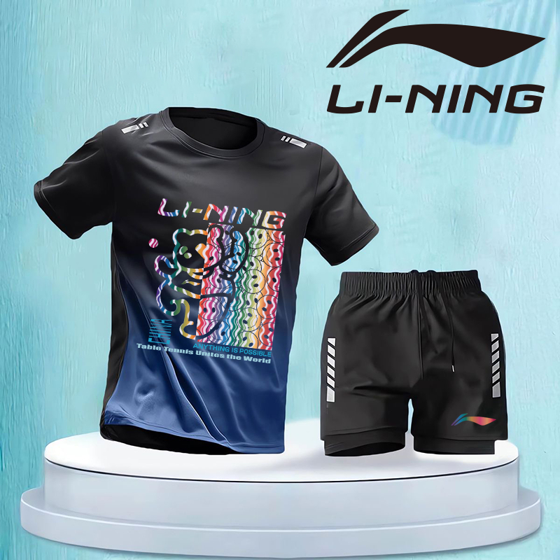 Bộ đồ thể thao Li Ning 2024 Áo thun thể thao mới nam băng lụa khô nhanh mùa hè phần mỏng chạy bộ quần áo cầu lông ngắn tay thoáng khí áo tập quần áo Quần short