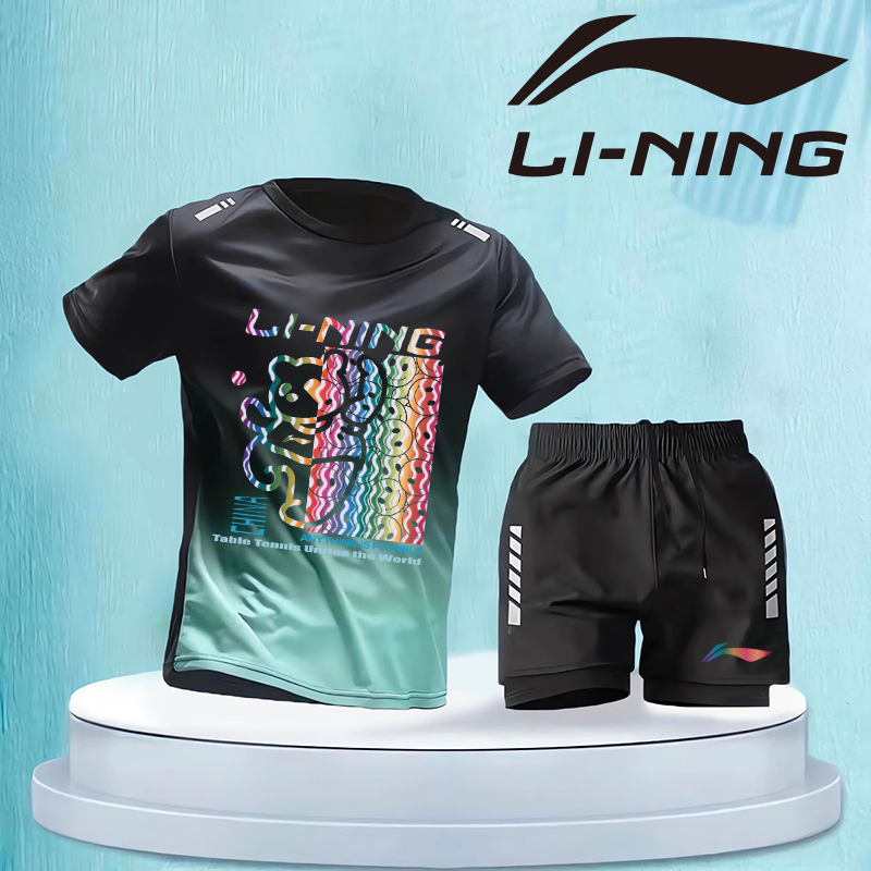 Bộ đồ thể thao Li Ning 2024 Áo thun thể thao mới nam băng lụa khô nhanh mùa hè phần mỏng chạy bộ quần áo cầu lông ngắn tay thoáng khí áo tập quần áo Quần short
