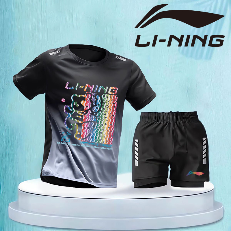 Bộ đồ thể thao Li Ning 2024 Áo thun thể thao mới nam băng lụa khô nhanh mùa hè phần mỏng chạy bộ quần áo cầu lông ngắn tay thoáng khí áo tập quần áo Quần short