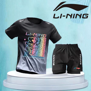 Bộ đồ thể thao Li Ning 2024 Áo thun thể thao mới nam băng lụa khô nhanh mùa hè phần mỏng chạy bộ quần áo cầu lông ngắn tay thoáng khí áo tập quần áo Quần short