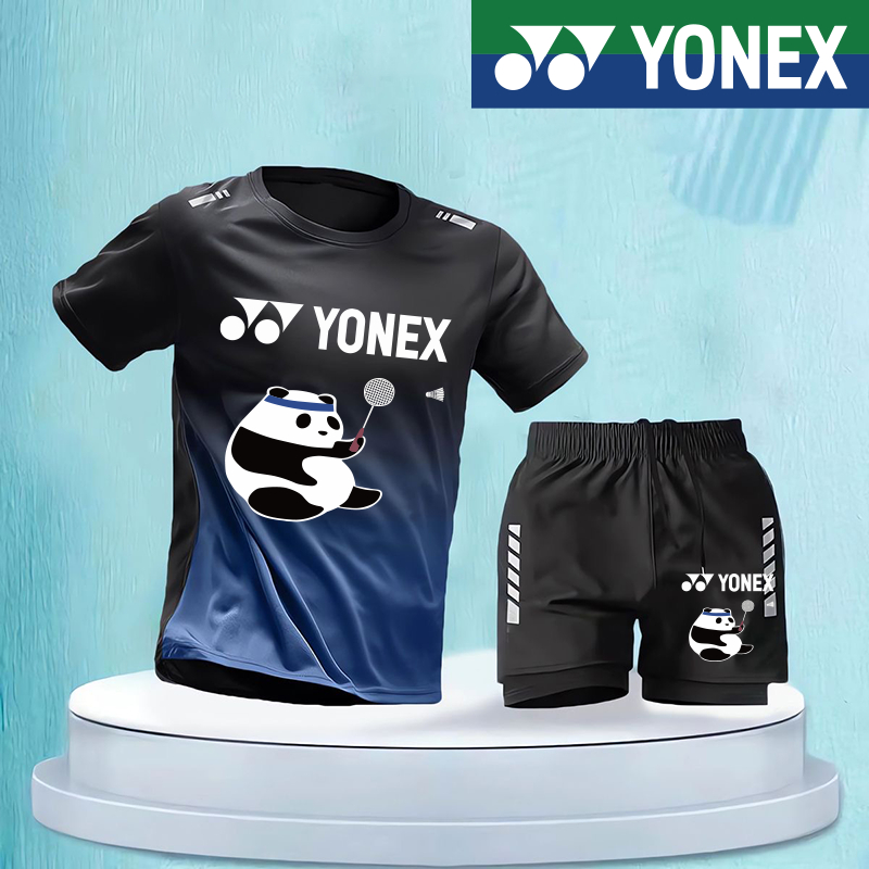 Yonex Cầu Lông Quần Áo Nam Mùa Hè Băng Lụa Nhanh Khô Quần Áo Áo Áo Thun Bộ Bóng Bàn Huấn Luyện Thể Thao 2024 Mới Tay Ngắn + Quần Short