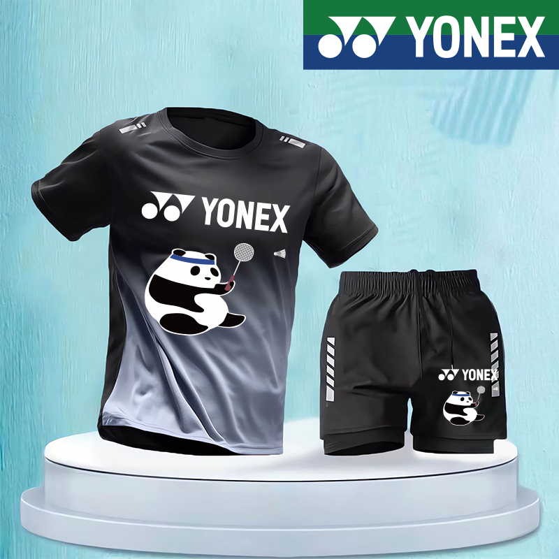Yonex Cầu Lông Quần Áo Nam Mùa Hè Băng Lụa Nhanh Khô Quần Áo Áo Áo Thun Bộ Bóng Bàn Huấn Luyện Thể Thao 2024 Mới Tay Ngắn + Quần Short