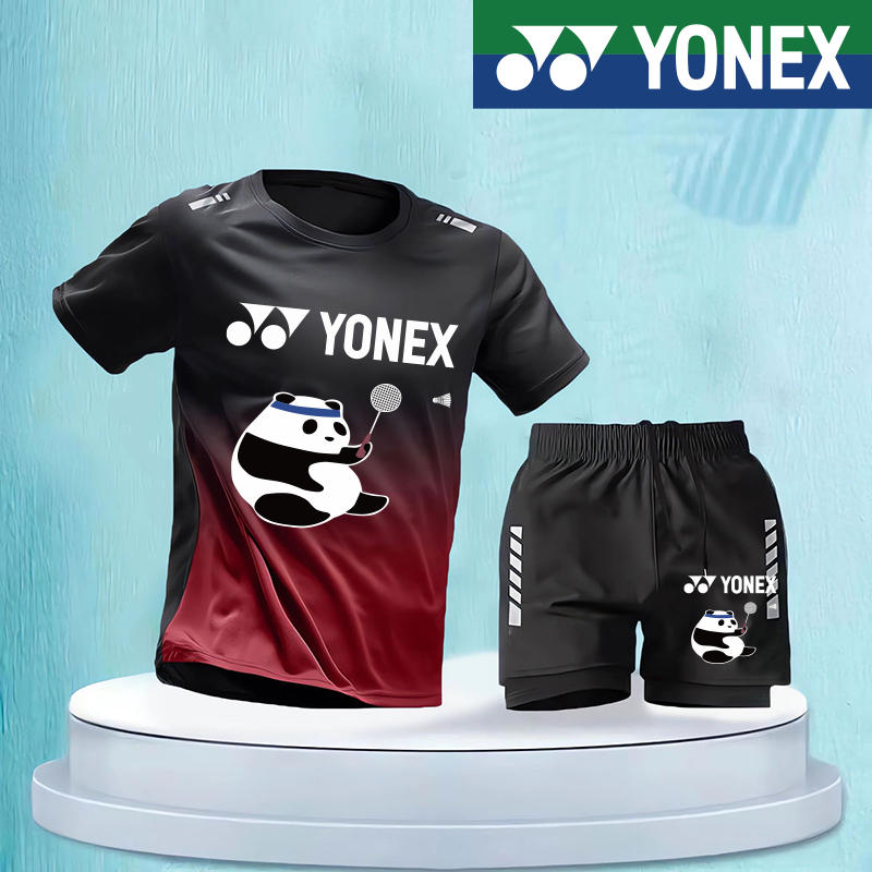 Yonex Cầu Lông Quần Áo Nam Mùa Hè Băng Lụa Nhanh Khô Quần Áo Áo Áo Thun Bộ Bóng Bàn Huấn Luyện Thể Thao 2024 Mới Tay Ngắn + Quần Short