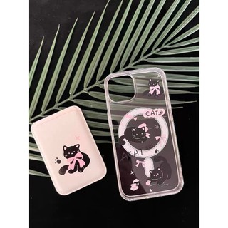 Vỏ bảo vệ thẻ hình mèo đen nơ dễ thương cho iPhone 15pro 15promax 14 14promax 14promax 14pro 16 pro max 16 plus ốp lưng