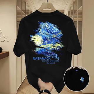 ✨Hàng có sẵn✨WASSUP Oil Painting Starry Sky-Áo thun nam mới! 100% cotton, thời trang, Unisex