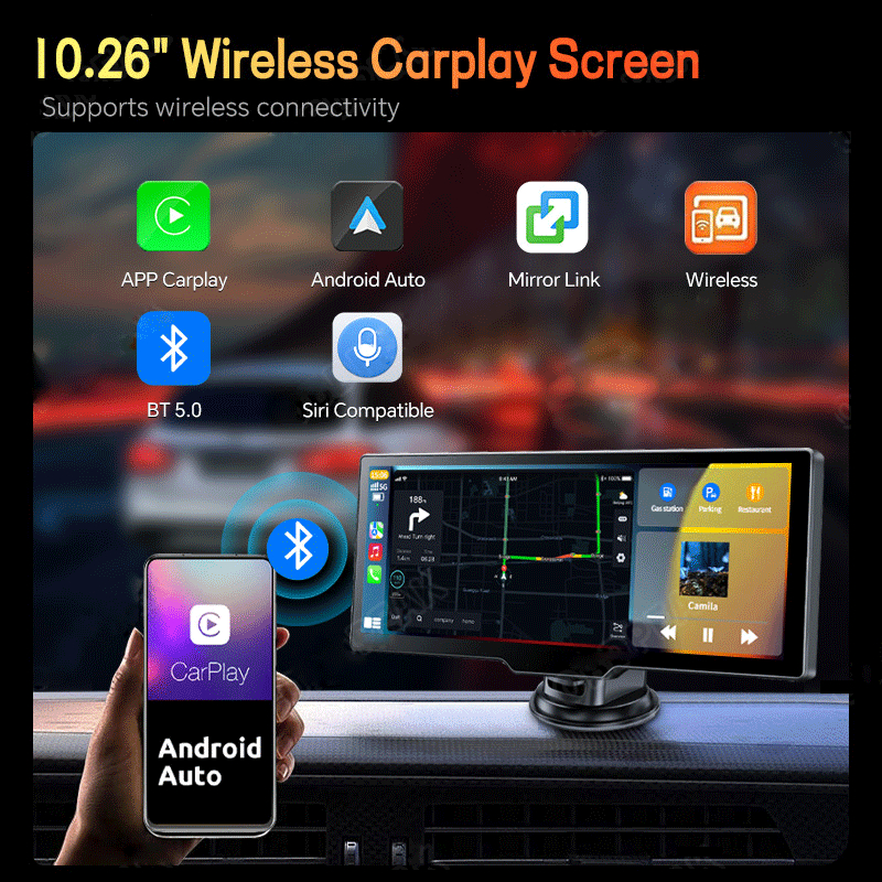 Ảnh Ekleva 10.26 Inch Dash Cam Di Động Màn Hình Carplay Không Dây HD Phía Sau Camera lùi Xe DVR MP5 Đa Phương Tiện Video Player Android Auto 4