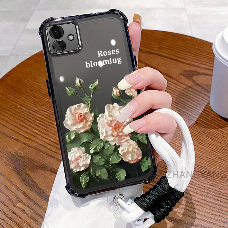 Ốp Lưng Dành Cho Samsung A04 A05 Ốp Điện Thoại Mạ Điện Bốn Góc Chống Rơi Với Thẩm Mỹ Đẹp Và Thiết Kế Hoa Trắng TPU Mềm