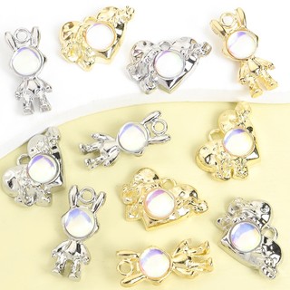 10 Chiếc Cảm Giác Tương Lai Ảo Ảnh Màu Thủy Tinh khảm Hợp Kim Quyến Rũ - Thỏ Không Gian & Trái Tim Tình Yêu Thiết Kế Hành Tinh DIY Hip Hop Vòng Cổ Thời Trang Vòng Tay Móc Khóa Mặt Dây Kim Loại Bóng
