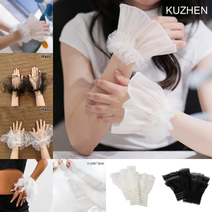 Kuzhen 1 cặp vòng tay giả ren lưới xếp ly nhẹ nhàng, phụ kiện chụp ảnh nghệ thuật móng tay HOT