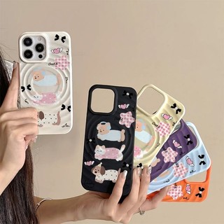 Ốp bảo vệ họa tiết chó con âm nhạc dễ thương cho iPhone 15pro 15promax 14 14promax 14 pro 16 pro max 16 plus wave case