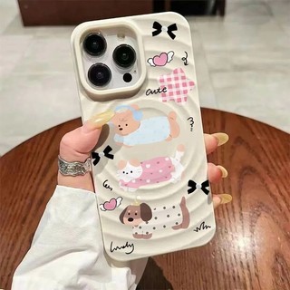 Ốp bảo vệ họa tiết chó con âm nhạc dễ thương cho iPhone 15pro 15promax 14 14promax 14 pro 16 pro max 16 plus wave case