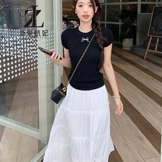 ZHELIHANGFEI Gợi Cảm Ôm Nơ Rỗng Cổ Tròn Tay Ngắn Quần Áo Nữ Thời Trang Phù Hợp Với Hàng Đầu