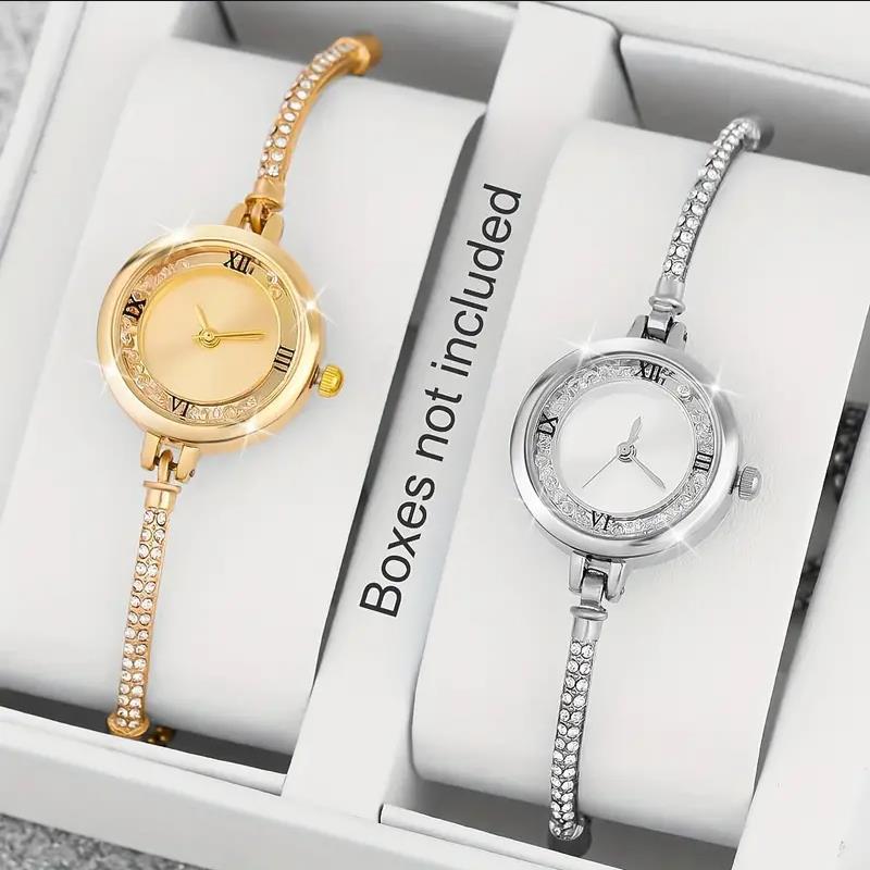 3 Cái / bộ Đồng Hồ Nữ Một Đồng Hồ Vòng Tay Kim Cương Cuộn Cao Cấp Phù Hợp Với Dây Đeo Tinh Tế Một Khí Chất Mới Chảy Cát Thạch Anh Đồng Hồ Nữ