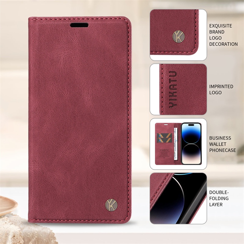 Vỏ Sang Trọng Cho IPhone 6 7 8 11 12 X XS XR SE 2 3 4 2020 2022 2024 16E 17E Mini Plus Pro Max Ví Lật Retro Kinh Doanh Mờ Khe Cắm Thẻ Da Vỏ
