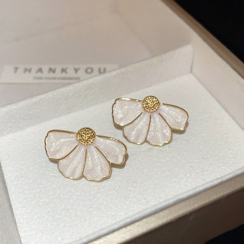 Bông Tai Bạc Kim Trắng Giọt Dầu Mờ, Thiết Kế Đơn Giản Thời Trang Phong Cách Hoa Pháp