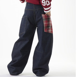 GKSSS Quần jean nam, dáng rộng và giản dị cổ điển Mỹ, thiết kế chắp vá, phong cách unisex