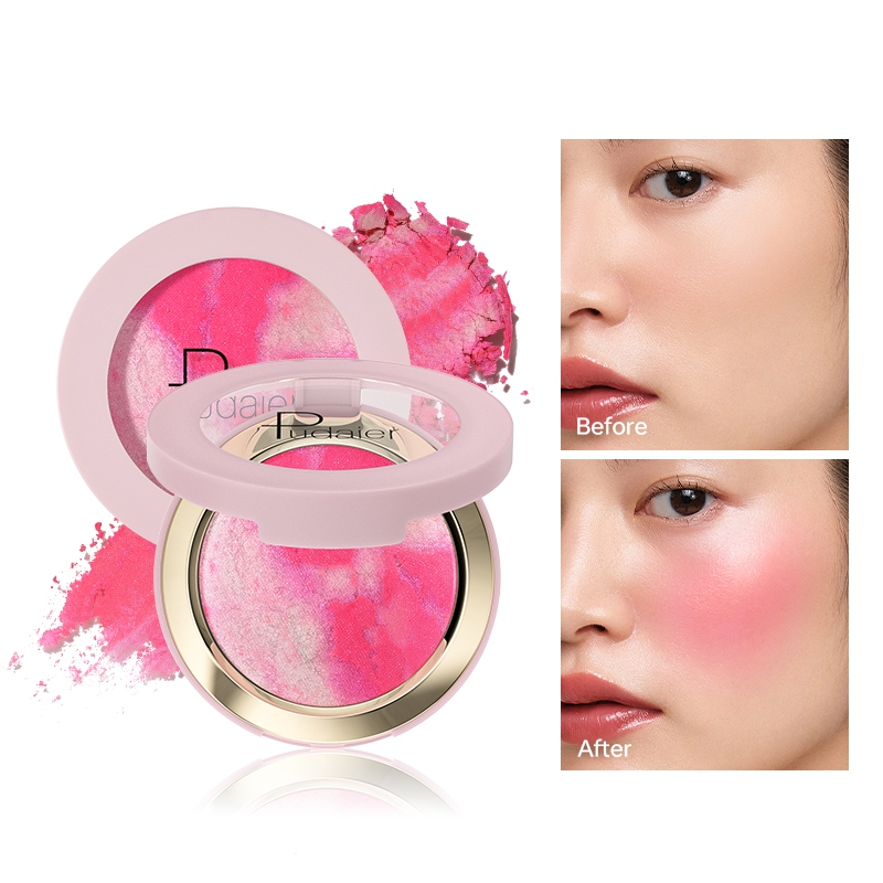 Ảnh Pudaier Nướng Blush Làm Sáng Đá Cẩm Thạch Blush Chống Thấm Nước Lâu Dài Mặt Blusher- Hồng Bơ Kem Nhẹ Tự Nhiên Hoàn Thiện 1
