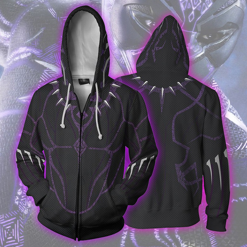 Black Panther Wakanda Forever Áo khoác in kỹ thuật số Áo len siêu anh hùng