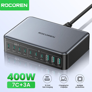 Rocoren 400W 7C + 3A Bộ sạc máy tính để bàn sạc nhanh PD QC.0 PPS SCP Sạc nhanh cho điện thoại, máy tính xách tay