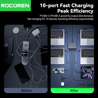 Rocoren 400W 7C + 3A Bộ sạc máy tính để bàn sạc nhanh PD QC.0 PPS SCP Sạc nhanh cho điện thoại, máy tính xách tay