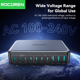 Rocoren 400W 7C + 3A Bộ sạc máy tính để bàn sạc nhanh PD QC.0 PPS SCP Sạc nhanh cho điện thoại, máy tính xách tay