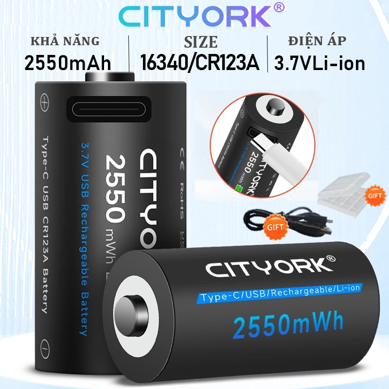 Pin Sạc 16340 CR123A CITYORK dung lượng 2250mAh 3.7V | Shopee Việt Nam