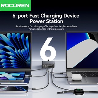 Rocoren 200W 4C + 2A Bộ sạc máy tính để bàn sạc nhanh PD QC.0 PPS SCP Sạc nhanh cho điện thoại, máy tính xách tay