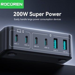 Rocoren 200W 4C + 2A Bộ sạc máy tính để bàn sạc nhanh PD QC.0 PPS SCP Sạc nhanh cho điện thoại, máy tính xách tay