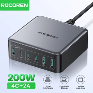 Rocoren 200W 4C + 2A Bộ sạc máy tính để bàn sạc nhanh PD QC.0 PPS SCP Sạc nhanh cho điện thoại, máy tính xách tay