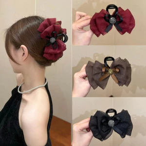 Kẹp Tóc Hình Nơ Lưới Màu Đỏ Mừng Năm Mới Dễ Thương Xinh Xắn Dành Cho Nữ