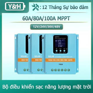 Y&H 60A/80A/100A Bộ điều khiển sạc MPPT năng lượng mặt trời 12V/24V/36V/48V Màn hình LCD Pin Bộ điều chỉnh thông minh Đầu vào tối đa 100V USB kép cho axit chì / Lithium