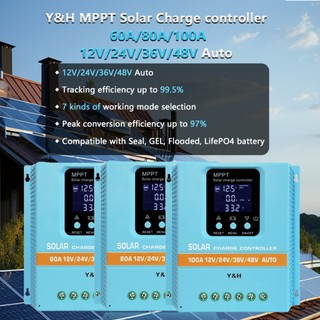 Ảnh 2 – Y&H 60A/80A/100A Bộ điều khiển sạc MPPT năng lượng mặt trời 12V/24V/36V/48V Màn hình LCD Pin Bộ điều chỉnh thông minh Đầu vào tối đa 100V USB kép cho axit chì / Lithium