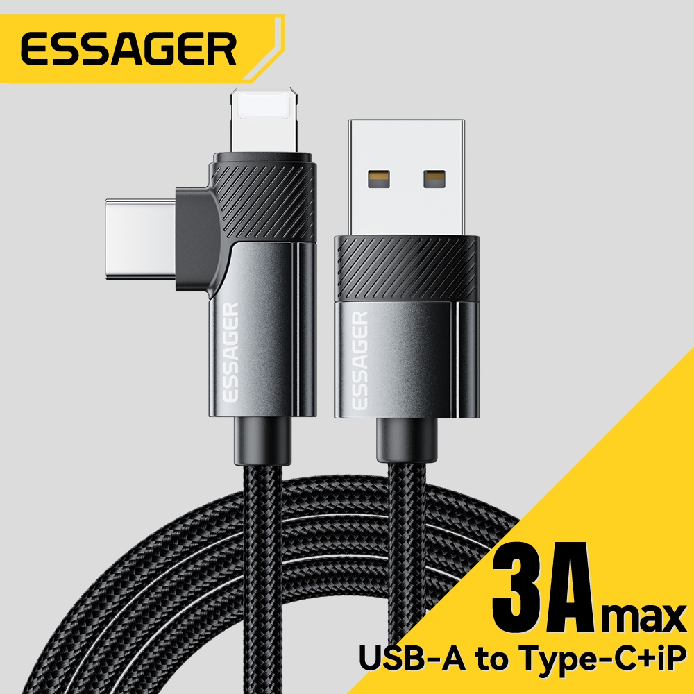 Ảnh Essager 65W Type C / USB-A sang L + C Cáp Sạc Nhanh 2 Trong 1 Cho ip 5 ~ 16 Huawei 1