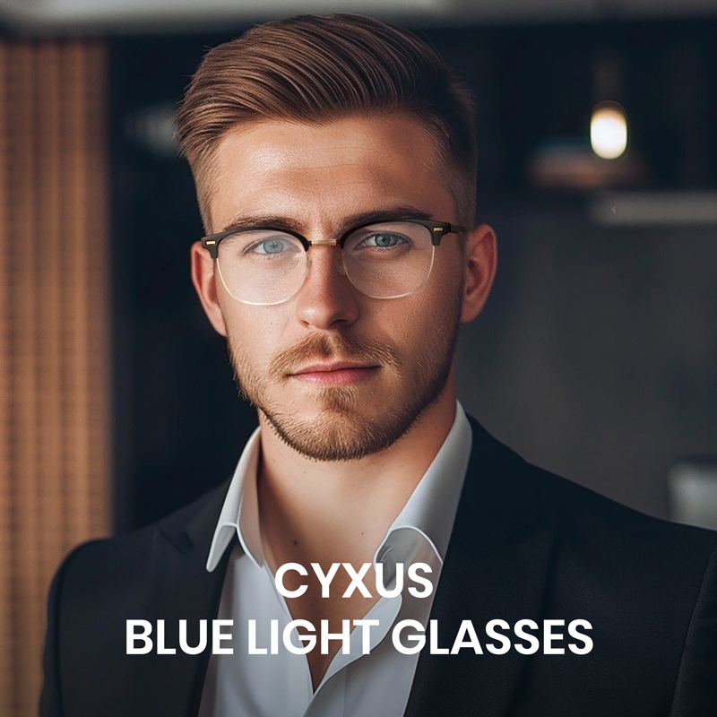 Cyxus Kính Chống Ánh Sáng Xanh Gọng Titanium Acetate Vuông Nửa Khung Browline Giảm Mỏi Mắt Máy Tính 8195