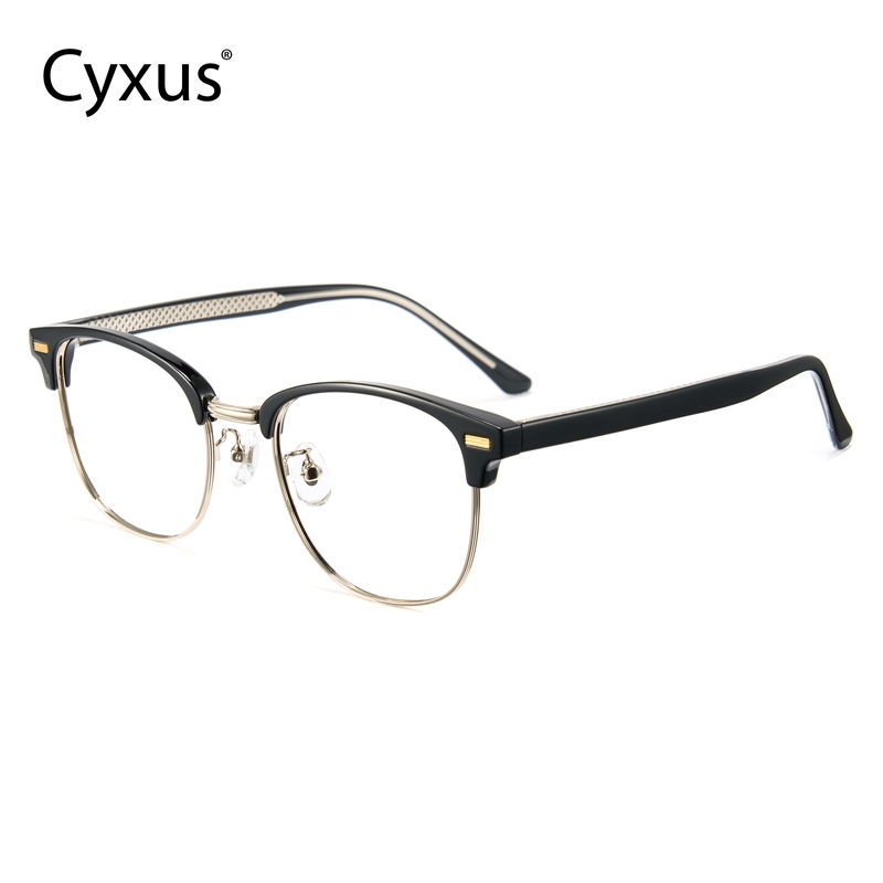 Cyxus Kính Chống Ánh Sáng Xanh Gọng Titanium Acetate Vuông Nửa Khung Browline Giảm Mỏi Mắt Máy Tính 8195