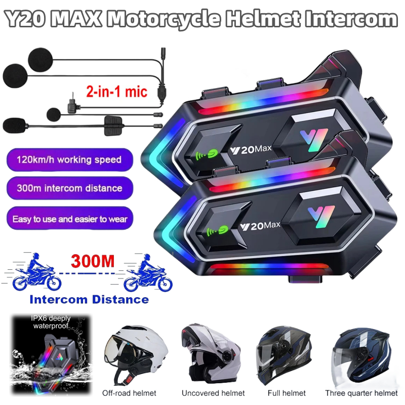 Y20 MAX Mũ bảo hiểm Intercom Tai nghe xe máy Bluetooth không dây